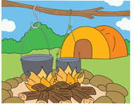 CAMPING WITH CAMPFIRE AND TENT