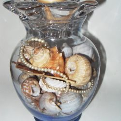 Votive/vase with Sea Shells and Pearls Centerpiece