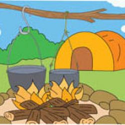 Camping with Campfire and Tent