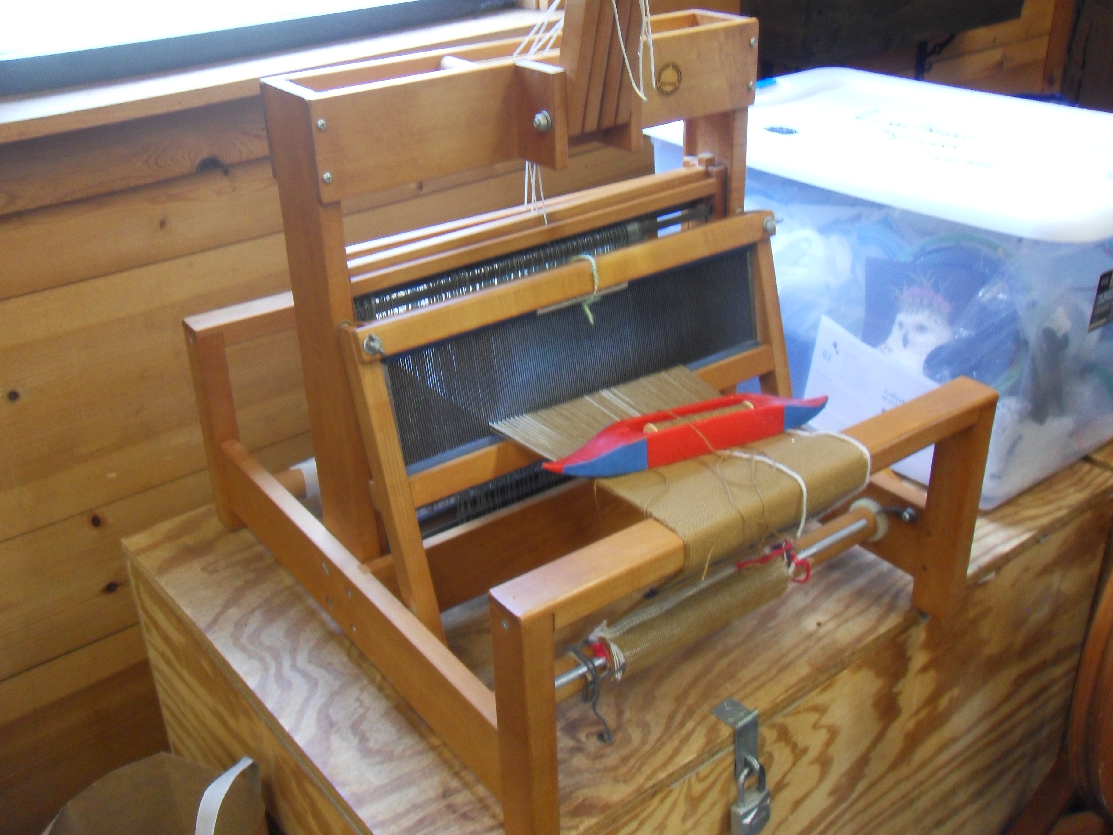 Nancy Parris' table loom with double weave project